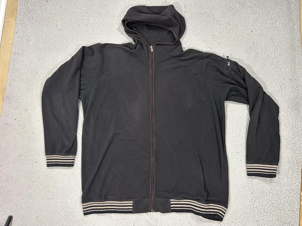 Patagonia Hoodie Mens XL Black Full Zip Fleece Striped Cuffs Lightweight Casual